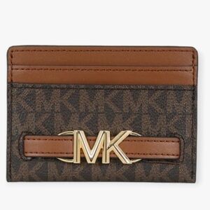 Michael Kors Reed Large Card Holder Wallet MK Signature Logo Leather (Brown MK)